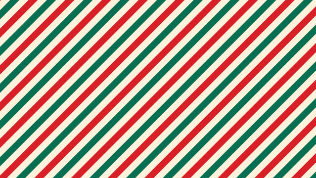 Abstract red and green striped background. Christmas colors, template for holiday design. Horizontal banner with slanted stripes. Vector graphics