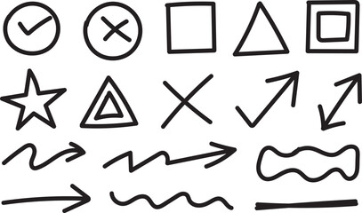 Hand Drawn Geometric Doodle Arrows and Shapes Abstract Marker Sketch Design