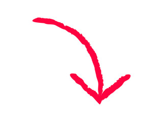 手描き風　曲がった　右下向き　矢印　赤