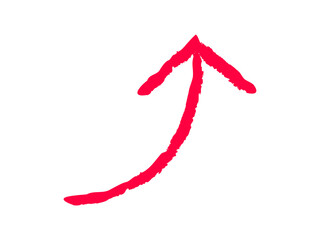 手描き風　曲がった　上向き　矢印　赤
