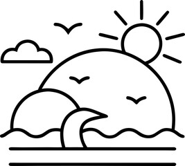 Fototapeta premium Sun and seagulls outline icon vector on white background 
