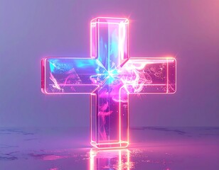 Neon Plus Sign with Vibrant Colors and Modern Design.