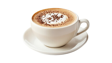 White cup of cappuccino with cocoa powder isolated on a transparent background 
