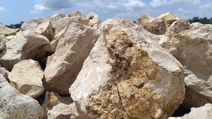 Rugged limestone rock formation in sunlight