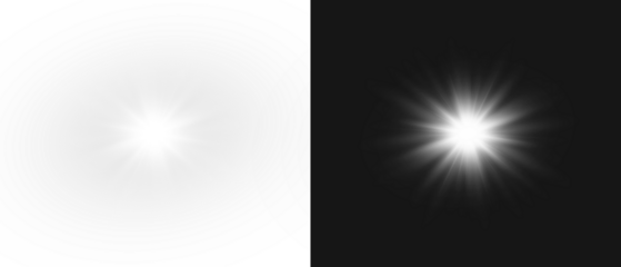 Yellow star flashed with sparkles sun isolated on white background. Soft glow without departing rays, sunlight with lens flare effect. PNG vector light effect.