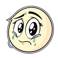 Obraz premium Crying Smiley Face Sticker With Large Watery Eyes Cute Cartoon