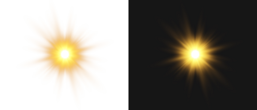 Yellow star flashed with sparkles sun isolated on white background. Soft glow without departing rays, sunlight with lens flare effect. PNG vector light effect.