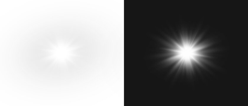 Yellow star flashed with sparkles sun isolated on white background. Soft glow without departing rays, sunlight with lens flare effect. PNG vector light effect. - Powered by Adobe