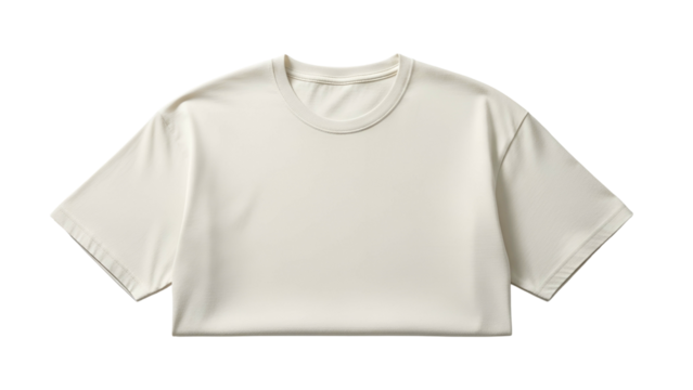 Plain off white cropped upper garment displayed against a dark background