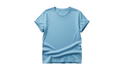 Plain light blue short sleeve garment displays subtle fabric folds against a dark background