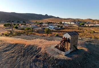 High angle aerial view over Okiep town, South Africa