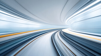 Fototapeta premium A dynamic abstract depiction of a futuristic train track swirling through a modern tunnel.