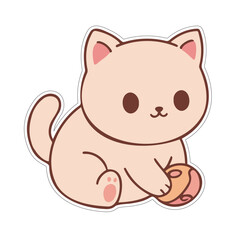 simple cute kawaii pink cat sitting sticker vector
