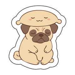 cute pug dog sleeping on pillow sticker vector