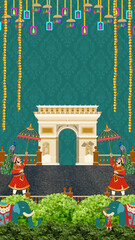 Wedding Invitation Green and Brown Traditional Indian Blank Card Background