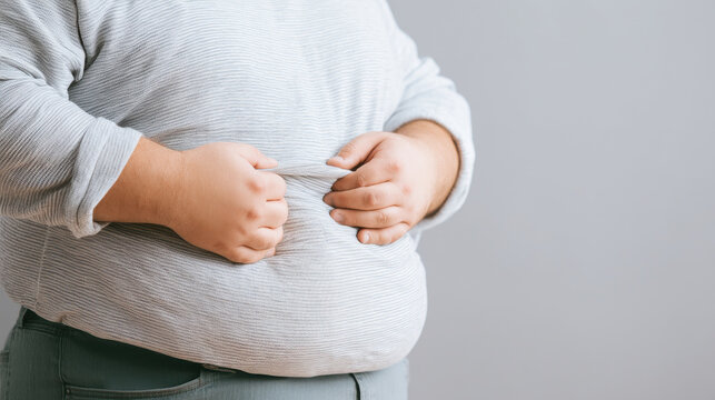 A person holding their belly, symbolizing body positivity and self-acceptance in a casual setting.