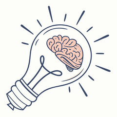 Creative idea with brain inside light bulb
