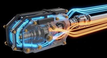 futuristic industrial engine system with flowing energy streams