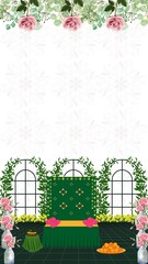 Wedding Mehandi Invitation Green and White Floral Indian Blank Card Background