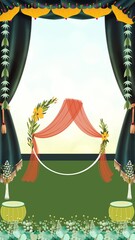 Wedding Mehandi Invitation Green Decorative Indian Blank Card Background