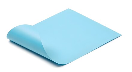 Blue paper sheet with curled corner isolated on white background