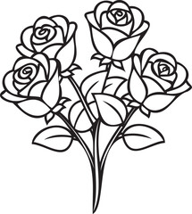Obraz premium Bouquet of Roses 3–5 Blooms in Outline Vector Greeting Card