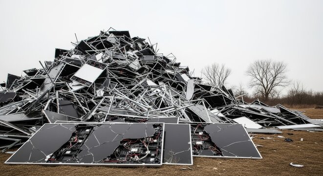 Massive pile of discarded electronic waste and broken displays polluting the