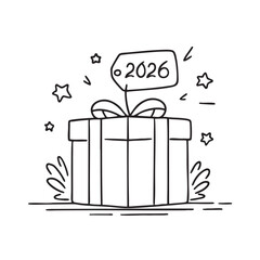 New Year gift box topped with a clear 2026 tag