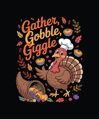 Thanksgiving Turkey Day Celebration T-shirt Design, Autumn Harvest Feast with Roast Turkey, Pumpkins, Fall Leaves, Cozy Seasonal Decor & Warm Holiday Atmosphere for Family Gathering and Festive Dinner