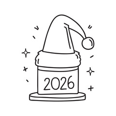 New Year hat displayed atop a small stand labeled 2026