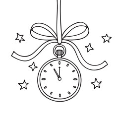 New Year pocket clock attached to a decorative ribbon