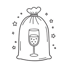 New Year toast glass placed in a simple souvenir style bag