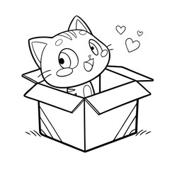 Cute Kitten Peeking Out Of Cardboard Box Fun Illustration