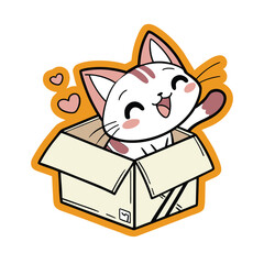Cute Kitten Peeking Out Of Cardboard Box Fun Illustration