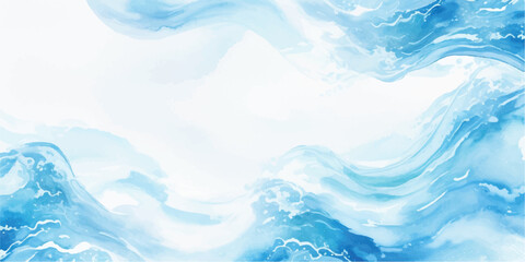 Abstract watercolor background with blue waves flowing water illustration for creative design projects isolated on white