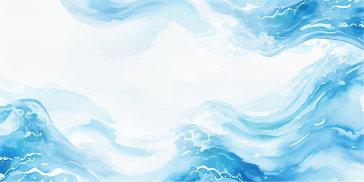 Abstract watercolor background with blue waves flowing water illustration for creative design projects isolated on white
