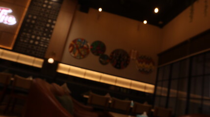 blurred abstract background of cafe lights