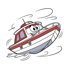 Fast Cartoon Speed Boat With Smiling Windshield Fun Illustration