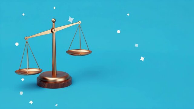 Golden Justice Scale Balance Symbol against Blue Background