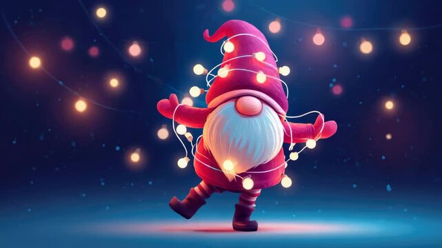 cute funny dancing christmas dwarf in winter illustrated animation