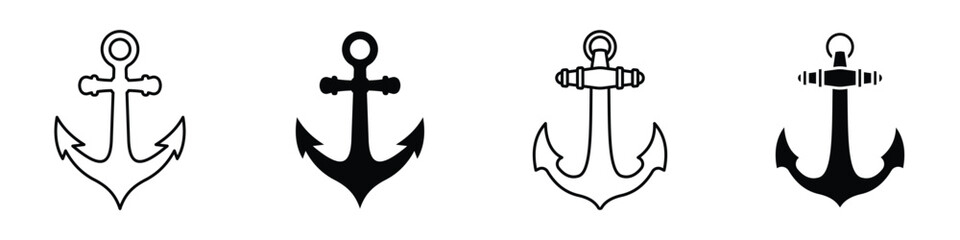 Anchor icon in linear and clipart style pack on white background.