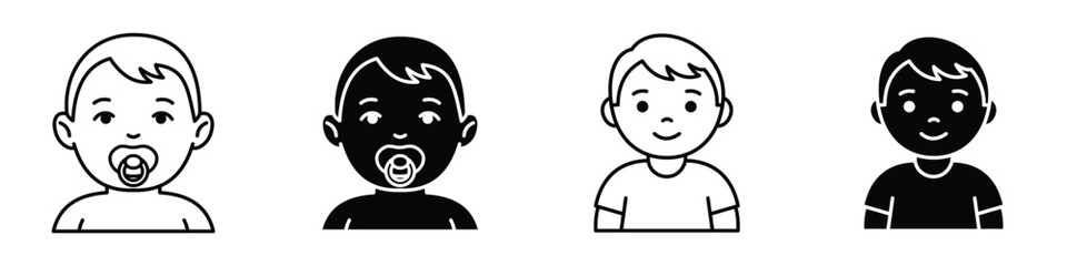Baby boy icon in linear and clipart style pack on white background.