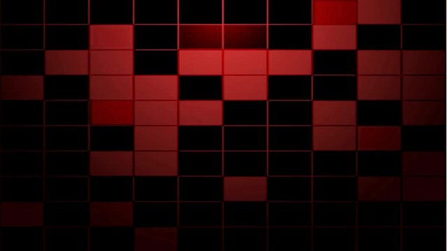 red background of many rectangles that keep flashing and  randomly Blinking scatter light enhances  abstract geometric pattern resembling pixelated blinking rectangles or blocks. Suitable for tech