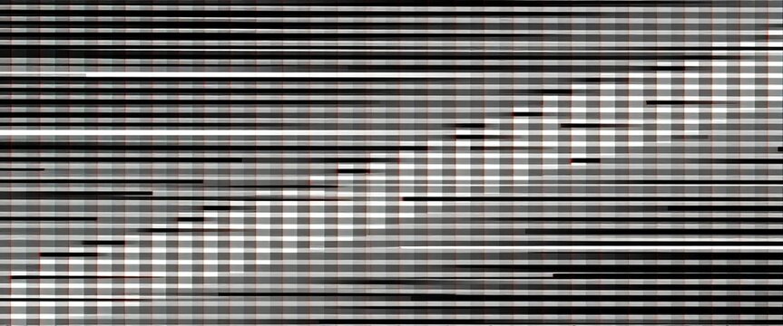 Seamless glitch abstract background with distorted horizontal black and white lines ,  retro,  white