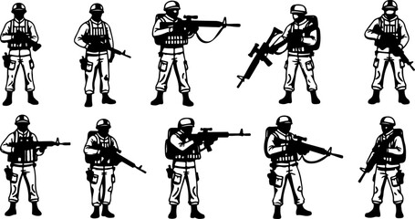 Kneeling Soldier with Rifle Silhouette Vector