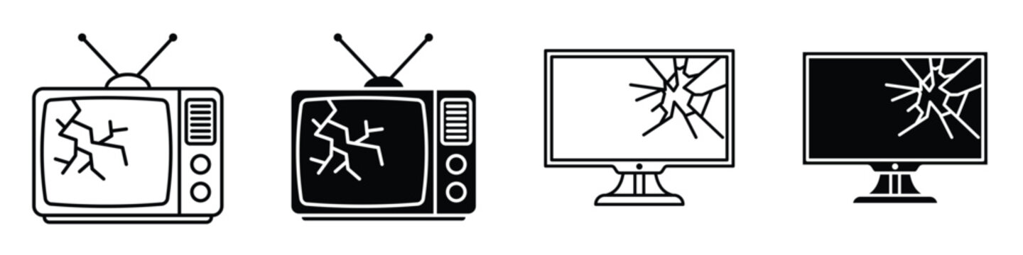 Broken tv screen icon in linear and clipart style pack on white background.