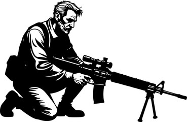 Kneeling Soldier with Rifle Silhouette Vector
