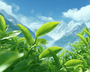 Fresh Tea Leaves In A Mountain Landscape