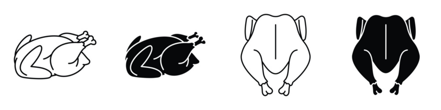 Chicken icon in linear and clipart style pack on white background.
