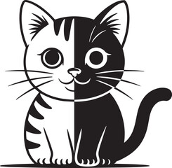 Fototapeta premium Cute sitting kitten vector illustration cartoon style animal drawing split graphic half striped half solid design art
